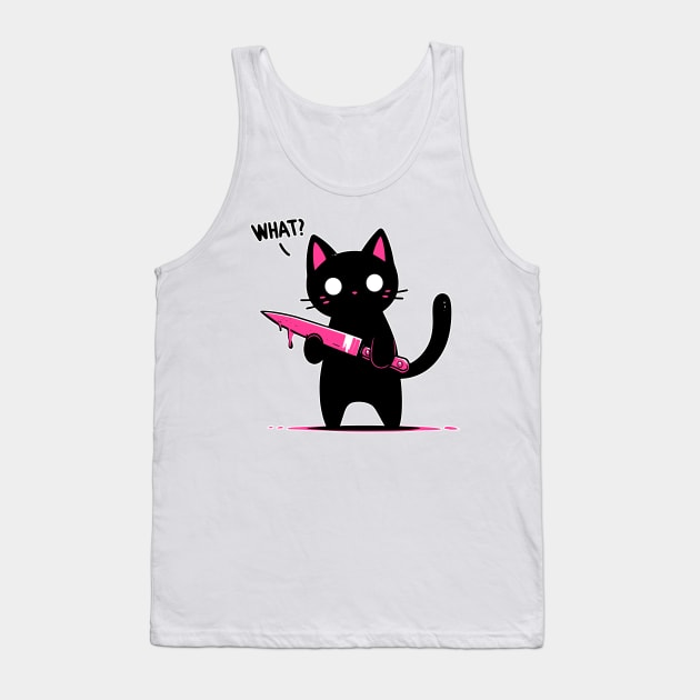 Cat what? Murderous Black Cat with knife Tank Top by TomFrontierArt